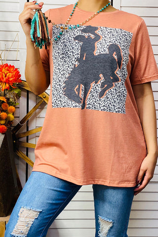 XCH14128 Coral top with bronc rider graphic