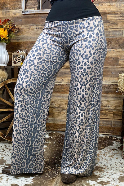 YMY9762 Leopard printed straight pants w/black waist band