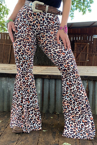 YMY13139 Leopard printed bell bottom pants