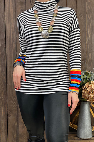 YMY6803 Striped printed mock neck pullover