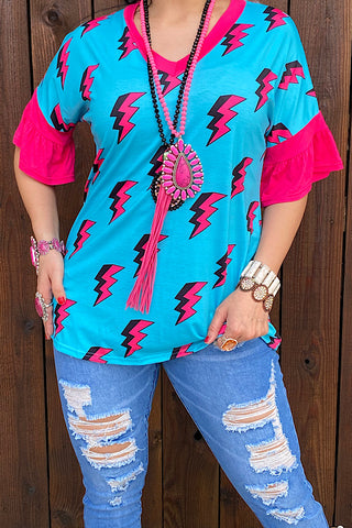 YMY8795 Blue/fuchsia Flash printed top