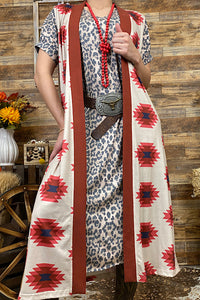 YT1136 Aztec print long body vest