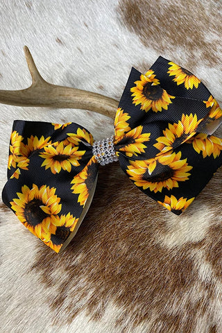 Boutique Black sunflower printed 7.5in bow