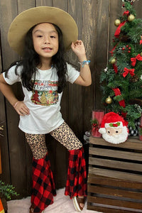 Boutique Merry Christmas leopard plaid printed girl set