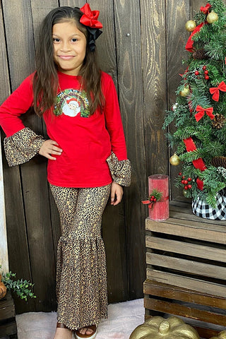 Boutique Santa clause leopard printed girl set