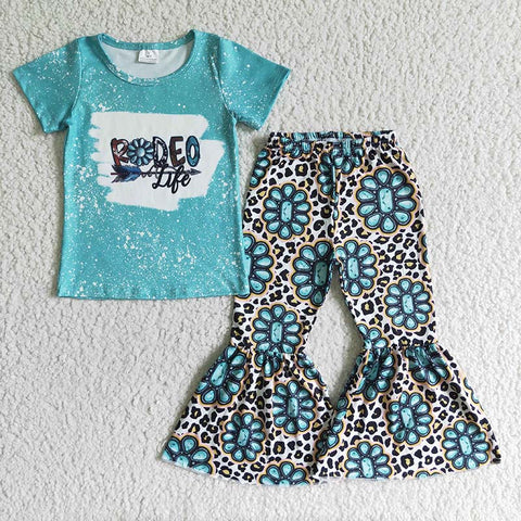 Boutique Girls Short Sleeve Tops Leopard Print Flared Pants Kids New Clothes