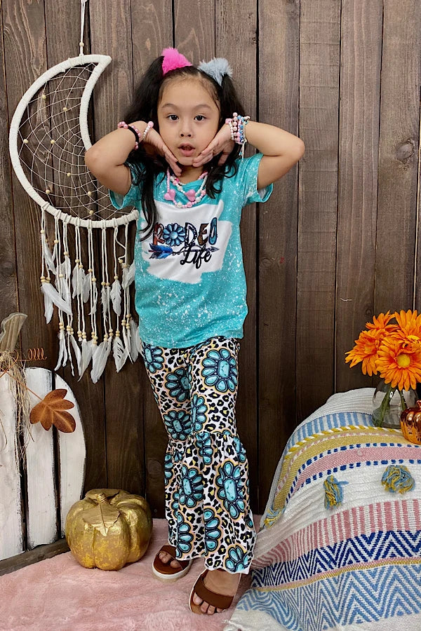 Boutique Turquoise Rodeo jewel printed girls set